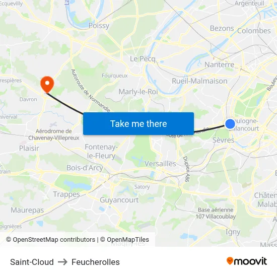 Saint-Cloud to Feucherolles map