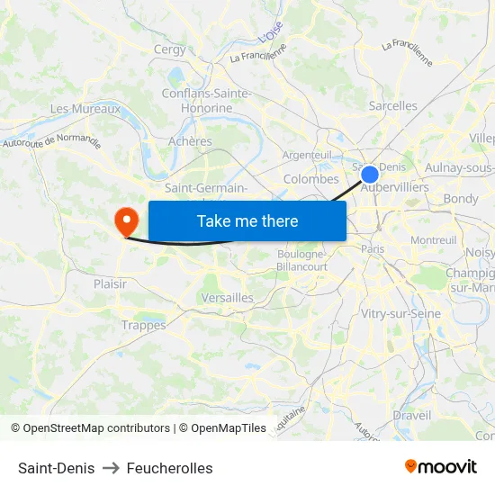 Saint-Denis to Feucherolles map