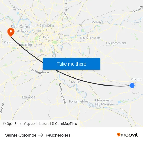 Sainte-Colombe to Feucherolles map