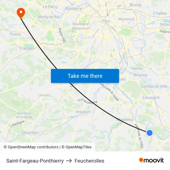 Saint-Fargeau-Ponthierry to Feucherolles map