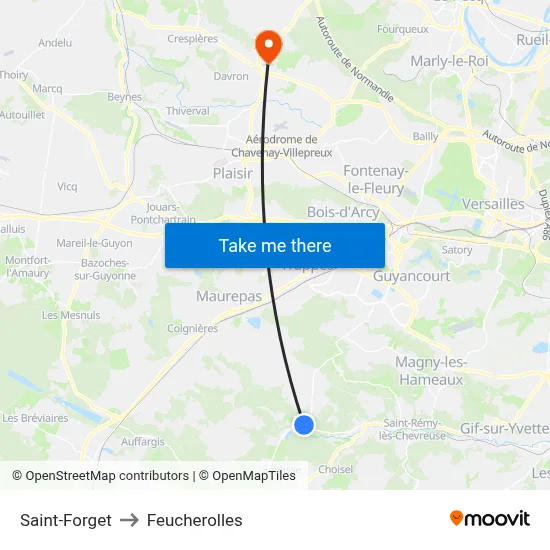 Saint-Forget to Feucherolles map