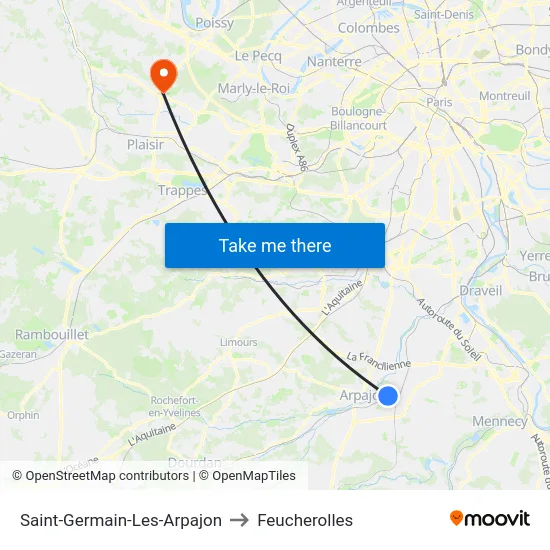 Saint-Germain-Les-Arpajon to Feucherolles map