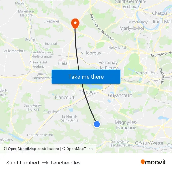 Saint-Lambert to Feucherolles map