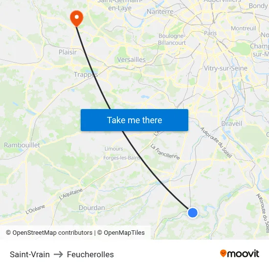 Saint-Vrain to Feucherolles map