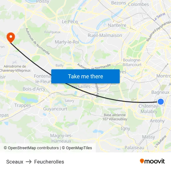 Sceaux to Feucherolles map
