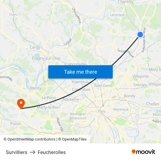 Survilliers to Feucherolles map