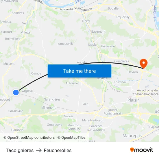 Tacoignieres to Feucherolles map