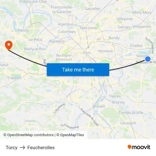 Torcy to Feucherolles map