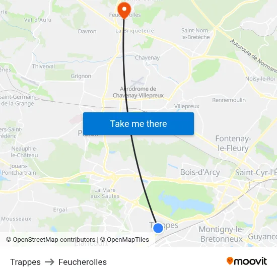 Trappes to Feucherolles map