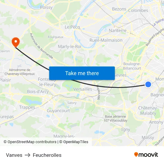 Vanves to Feucherolles map