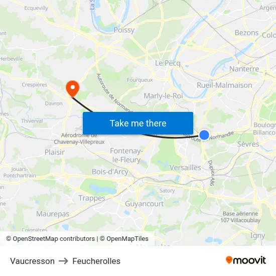 Vaucresson to Feucherolles map