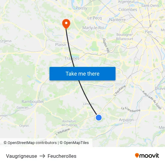 Vaugrigneuse to Feucherolles map