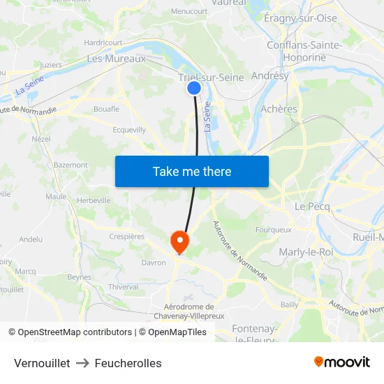 Vernouillet to Feucherolles map