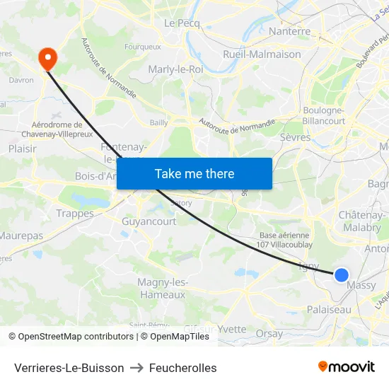 Verrieres-Le-Buisson to Feucherolles map