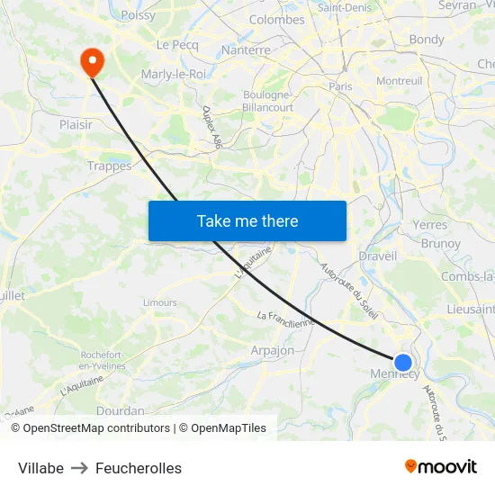 Villabe to Feucherolles map