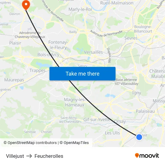 Villejust to Feucherolles map