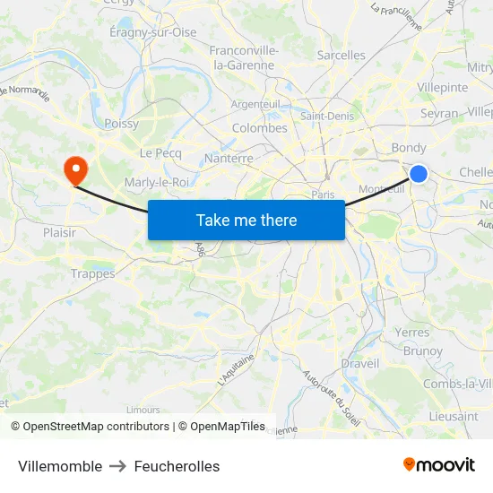 Villemomble to Feucherolles map