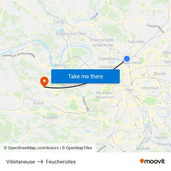 Villetaneuse to Feucherolles map