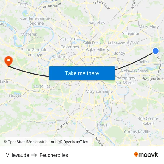 Villevaude to Feucherolles map