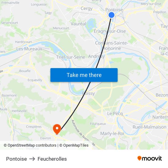 Pontoise to Feucherolles map