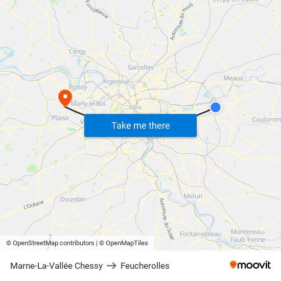Marne-La-Vallée Chessy to Feucherolles map