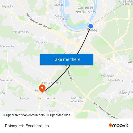 Poissy to Feucherolles map