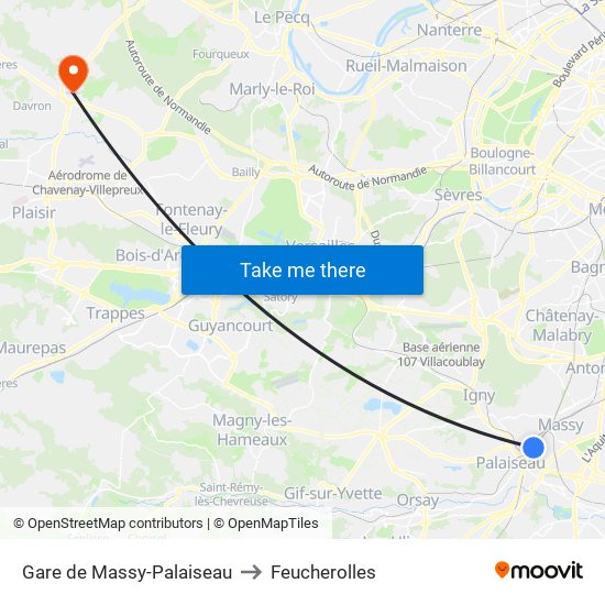 Gare de Massy-Palaiseau to Feucherolles map