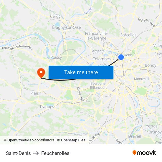 Saint-Denis to Feucherolles map