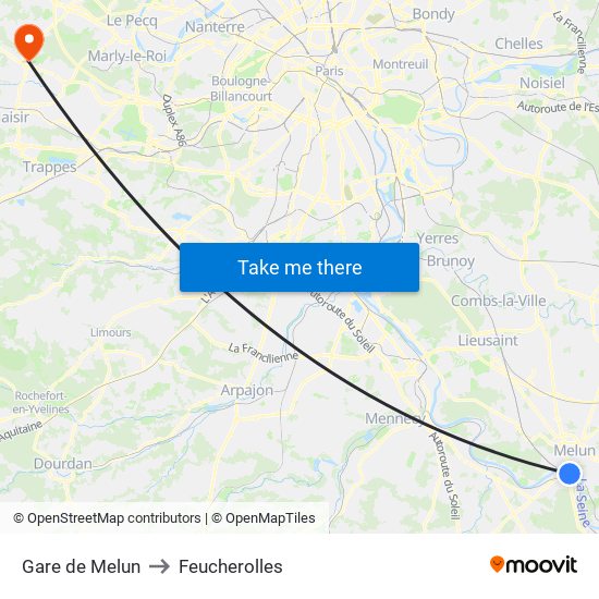 Gare de Melun to Feucherolles map