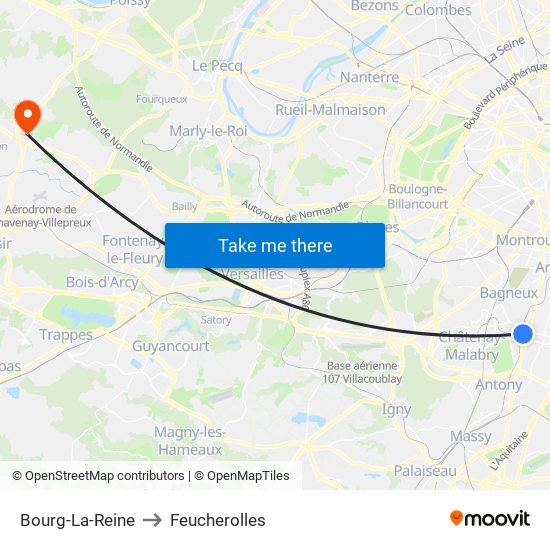 Bourg-La-Reine to Feucherolles map