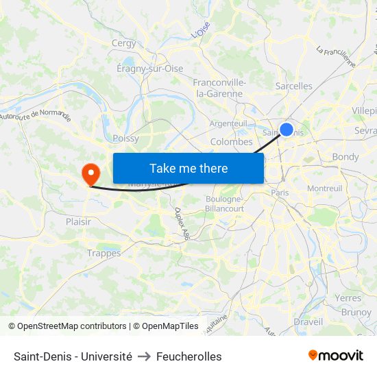 Saint-Denis - Université to Feucherolles map