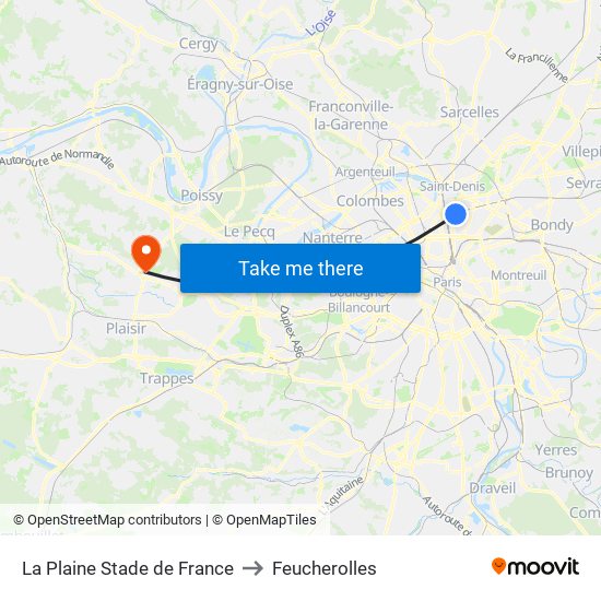 La Plaine Stade de France to Feucherolles map