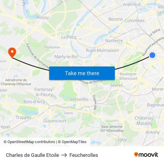 Charles de Gaulle Etoile to Feucherolles map