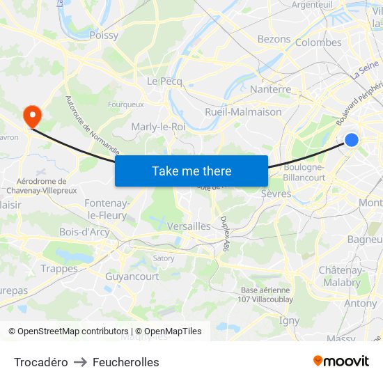 Trocadéro to Feucherolles map