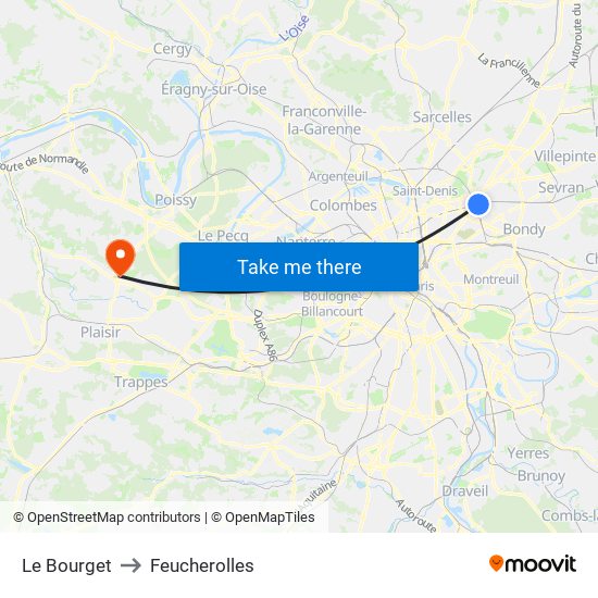 Le Bourget to Feucherolles map