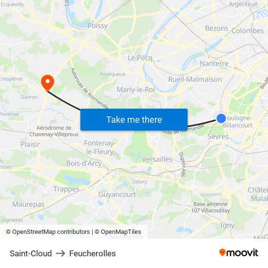 Saint-Cloud to Feucherolles map