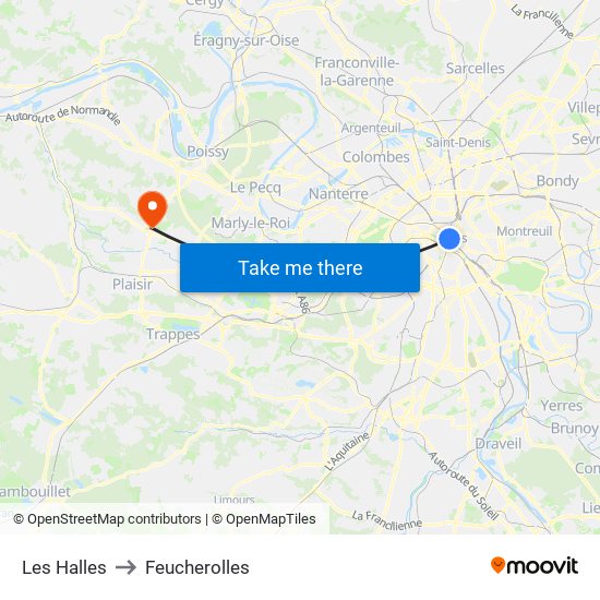 Les Halles to Feucherolles map