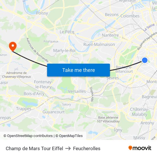 Champ de Mars Tour Eiffel to Feucherolles map