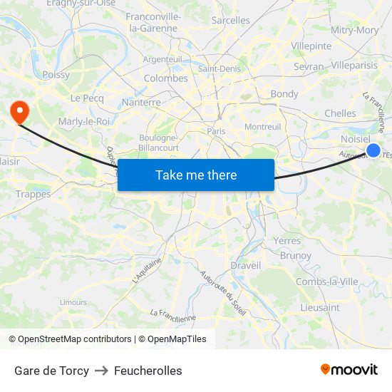 Gare de Torcy to Feucherolles map