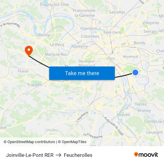 Joinville-Le-Pont RER to Feucherolles map