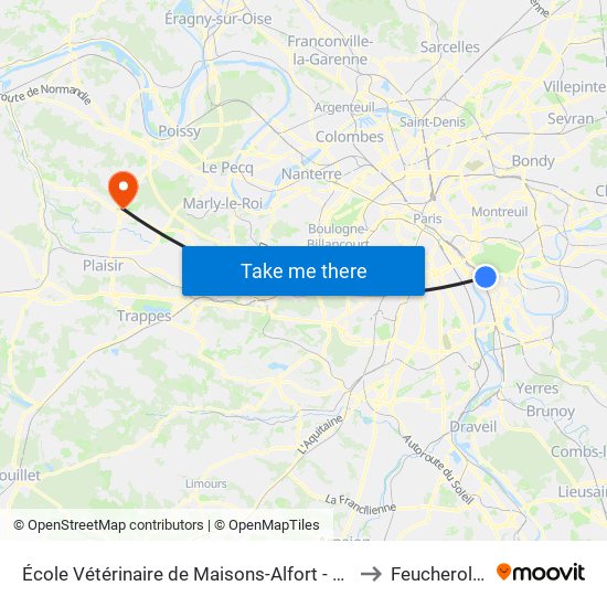 École Vétérinaire de Maisons-Alfort - Métro to Feucherolles map