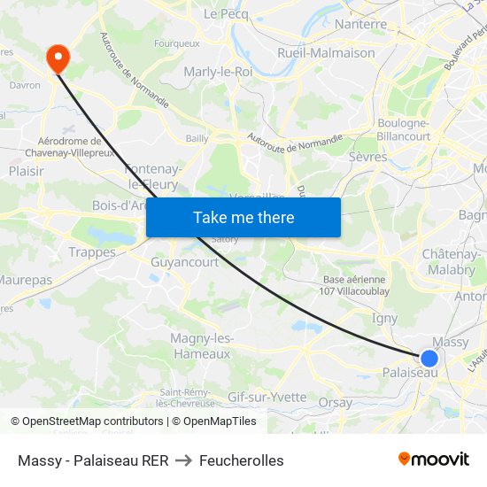 Massy - Palaiseau RER to Feucherolles map
