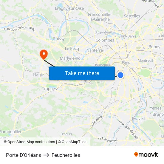 Porte D'Orléans to Feucherolles map