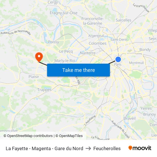 La Fayette - Magenta - Gare du Nord to Feucherolles map