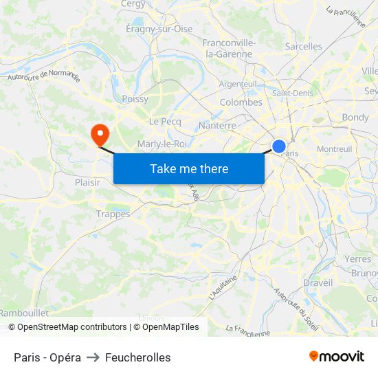 Paris - Opéra to Feucherolles map