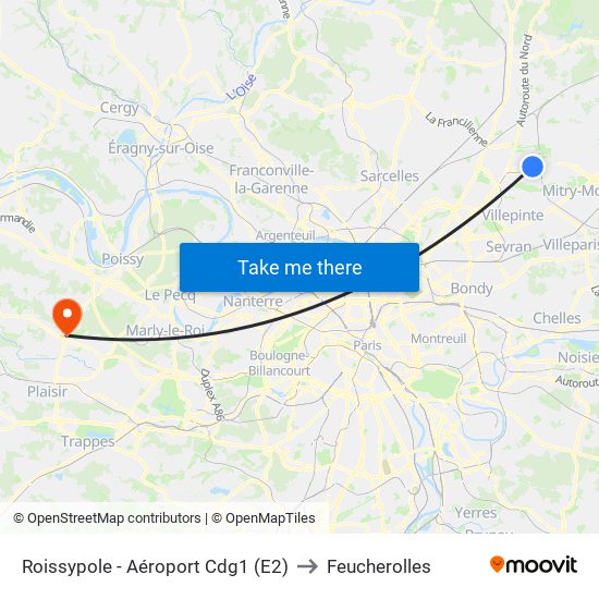 Roissypole - Aéroport Cdg1 (E2) to Feucherolles map