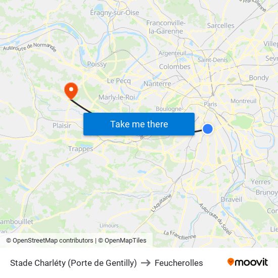 Stade Charléty (Porte de Gentilly) to Feucherolles map