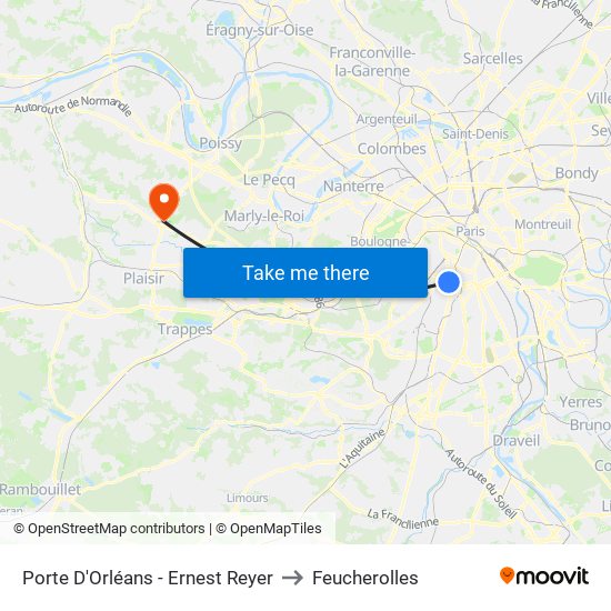Porte D'Orléans - Ernest Reyer to Feucherolles map