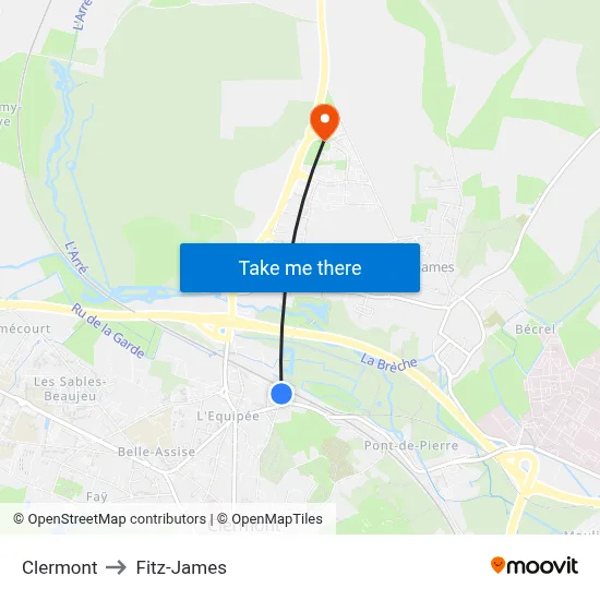 Clermont to Fitz-James map