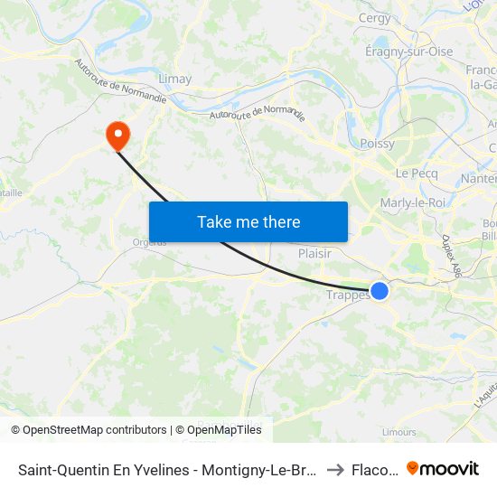 Saint-Quentin En Yvelines - Montigny-Le-Bretonneux to Flacourt map
